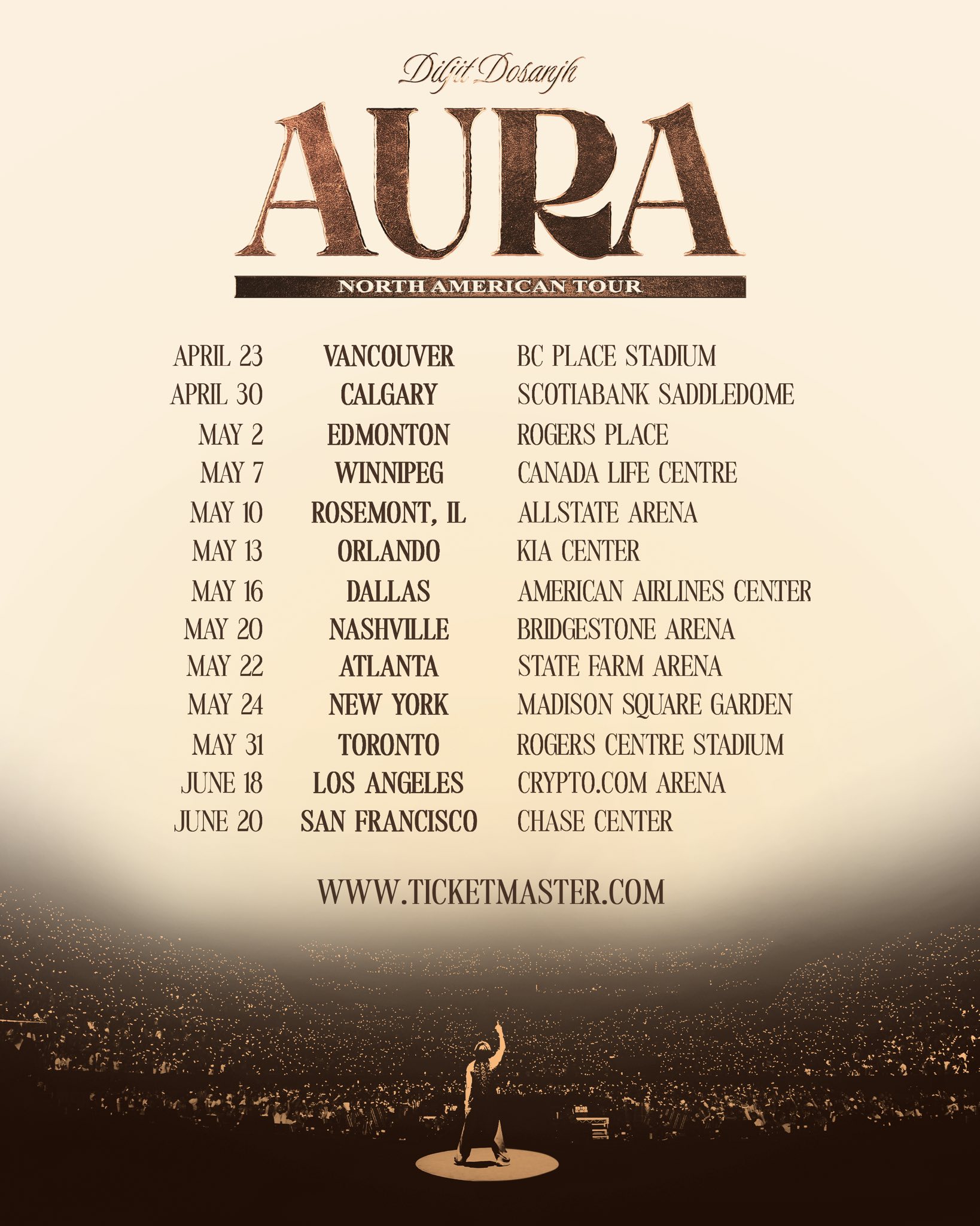 Diljit Dosanjh Aura World Tour Poster 2026